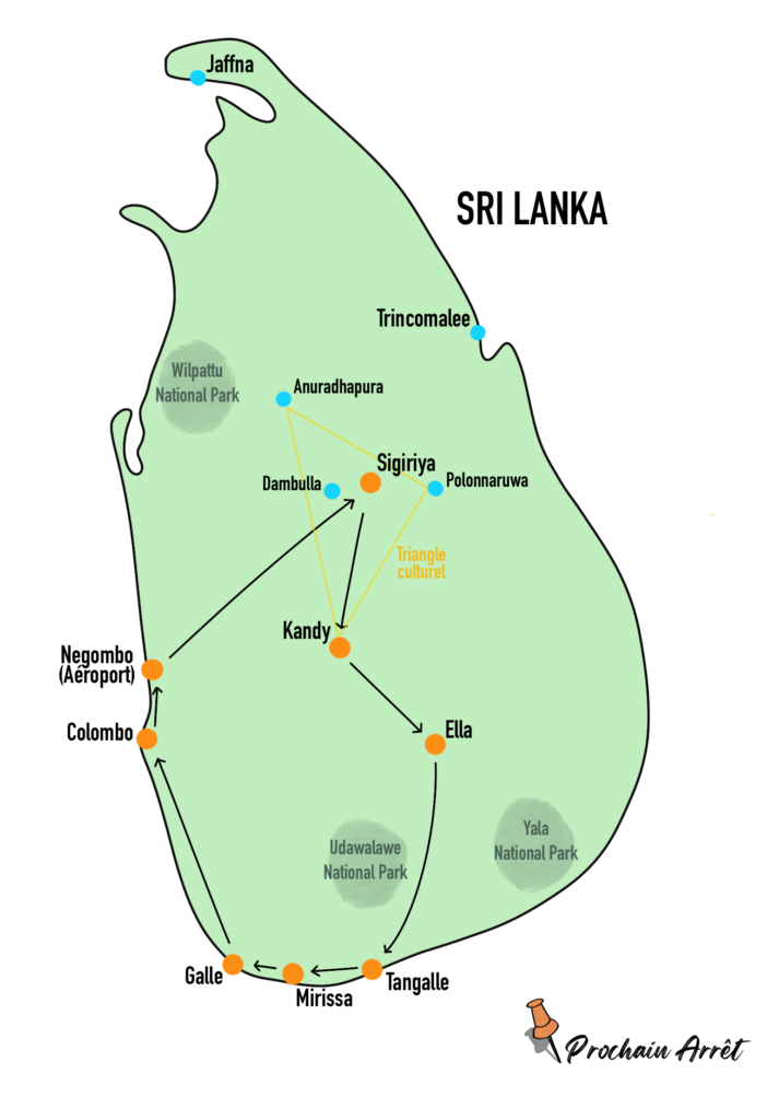 itinéraire de notre road trip au sri lanka